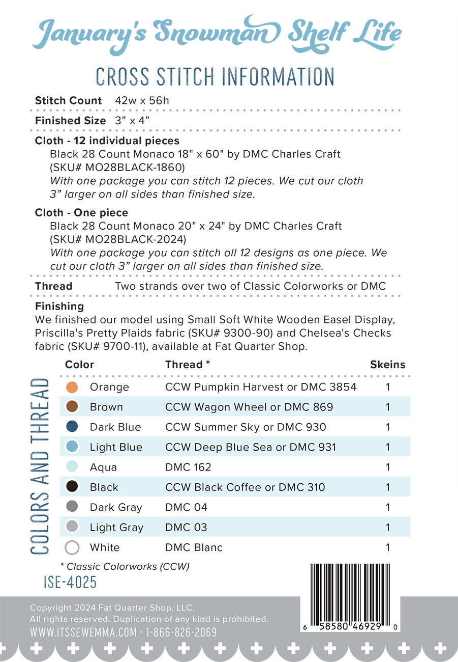 January's Snowman Shelf Life Cross Stitch Pattern # ISE-4025- Special Order