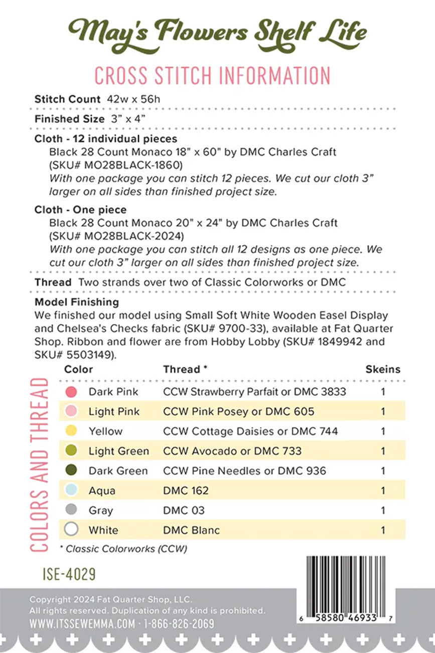 May's Flowers Shelf Life Cross Stitch Pattern # ISE-4029 - Special Order