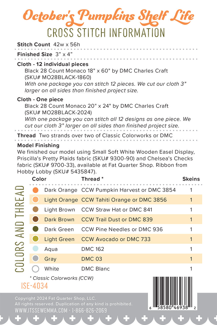 October's Pumpkins Shelf Life Cross Stitch Pattern # ISE-4034 - Special Order (exp 11/14/24)