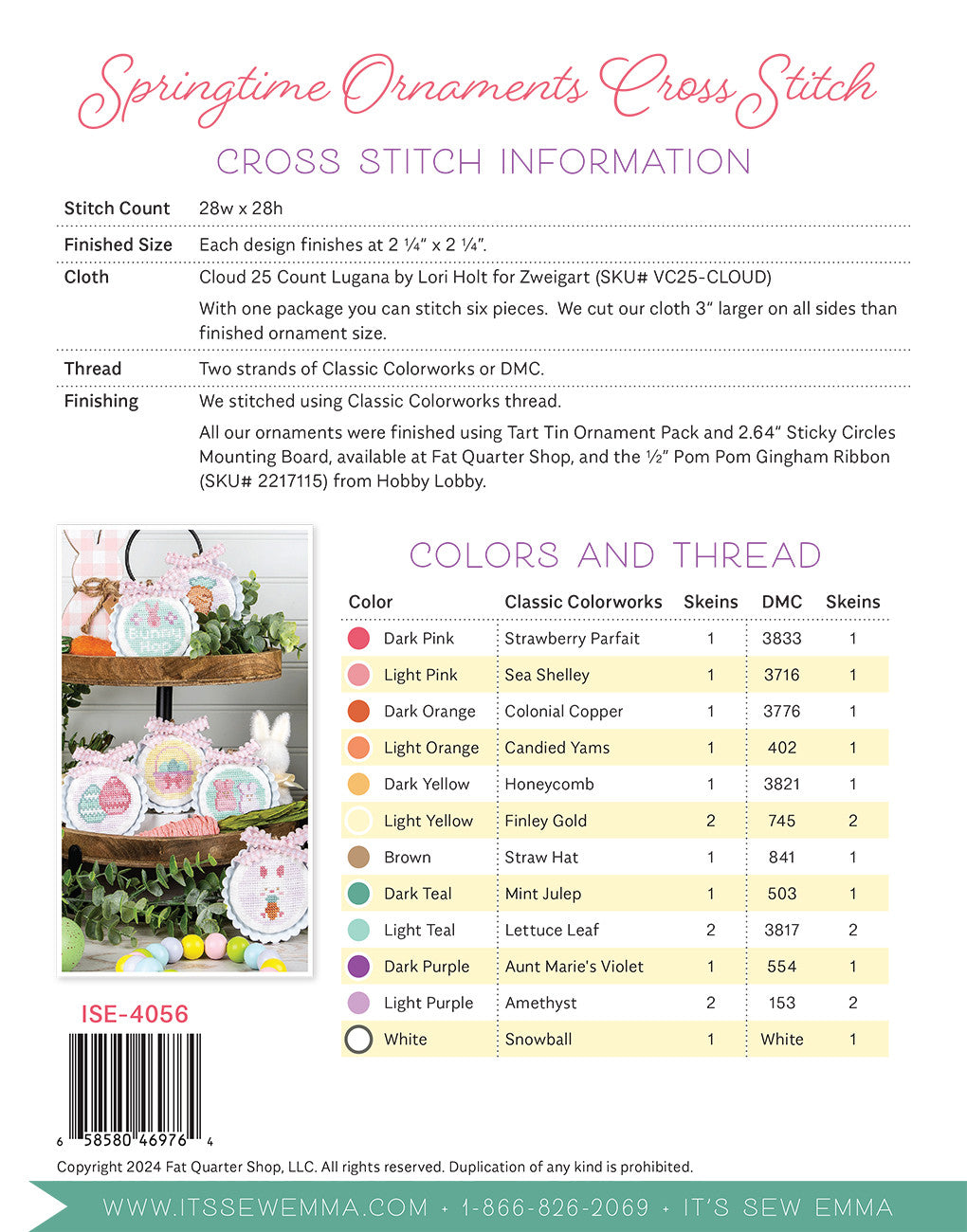 Springtime Ornaments Cross Stitch Pattern # ISE-4056 - Special Order