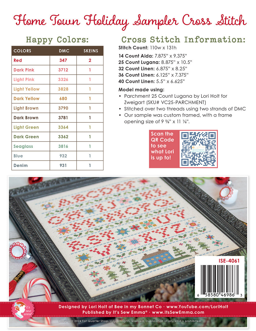 Home Town Holiday Sampler Cross Stitch Pattern # ISE-4061 - Special Order