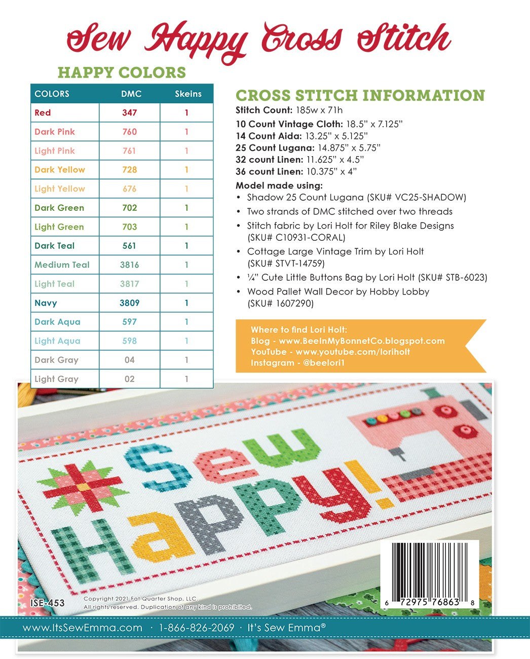 Sew Happy Cross Stitch Pattern # ISE-453 - Special Order