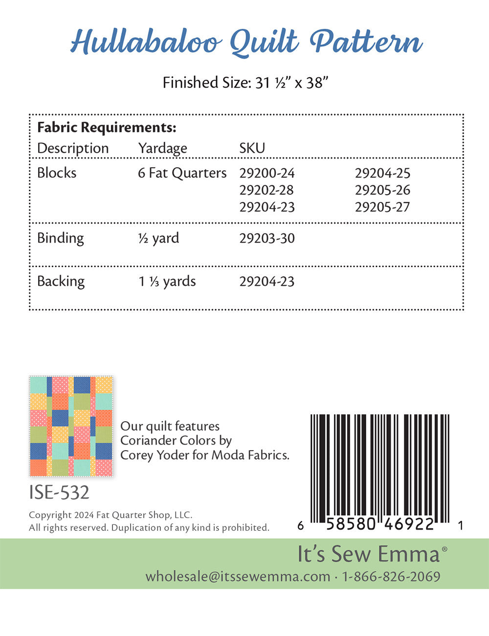 Hullabaloo Quilt Pattern # ISE-532 - Special Order