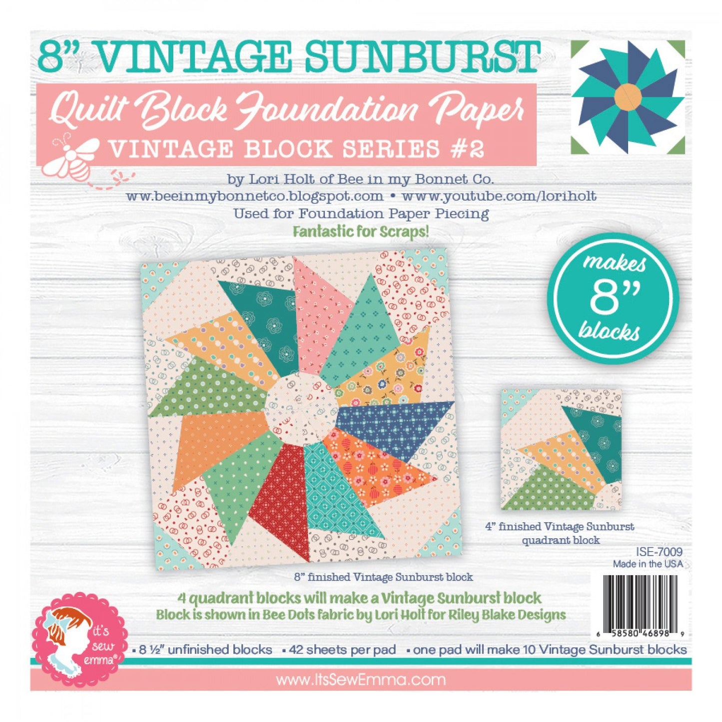 Vintage Sunbursts Quilt Block Foundation Papers- Special Order