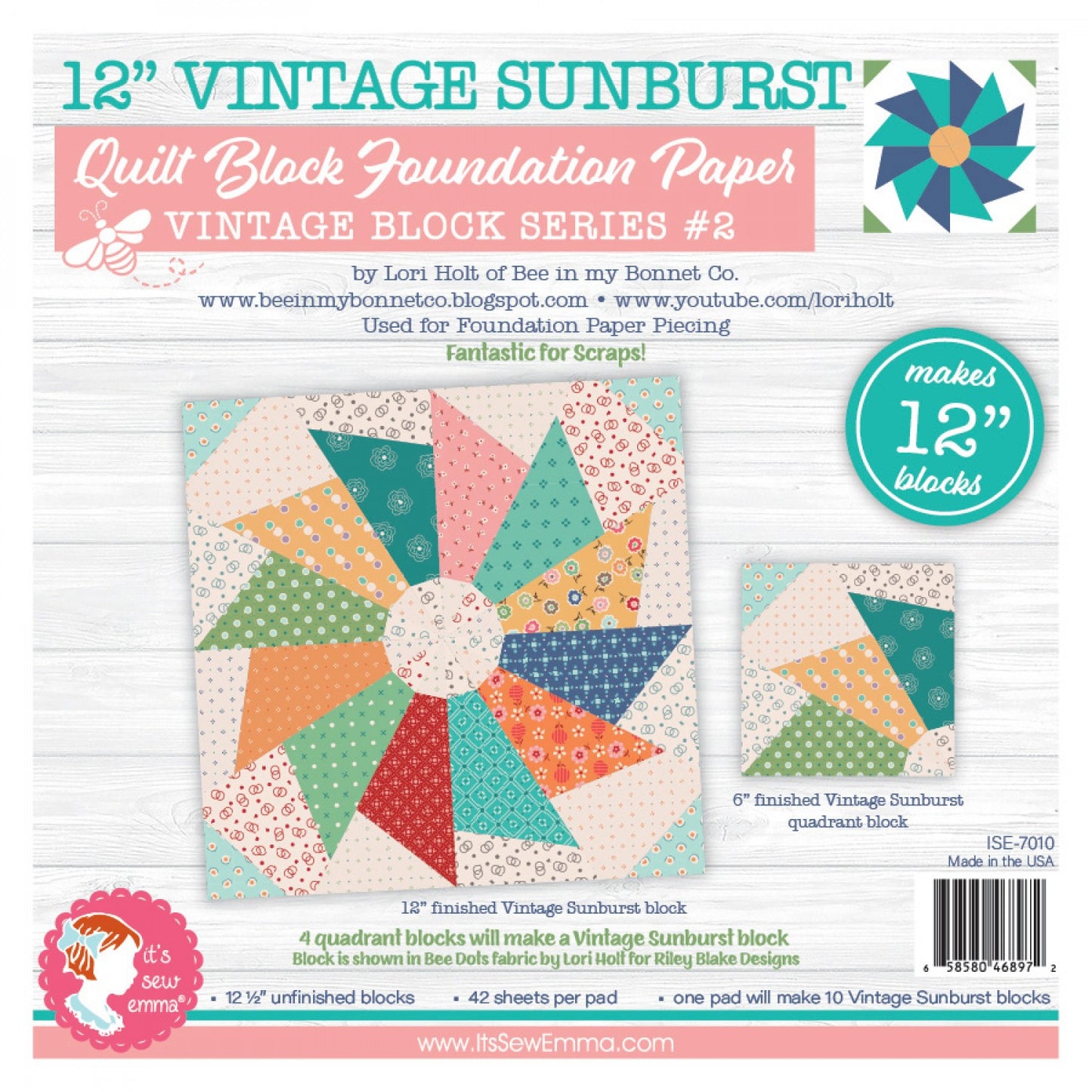 Vintage Sunbursts Quilt Block Foundation Papers- Special Order