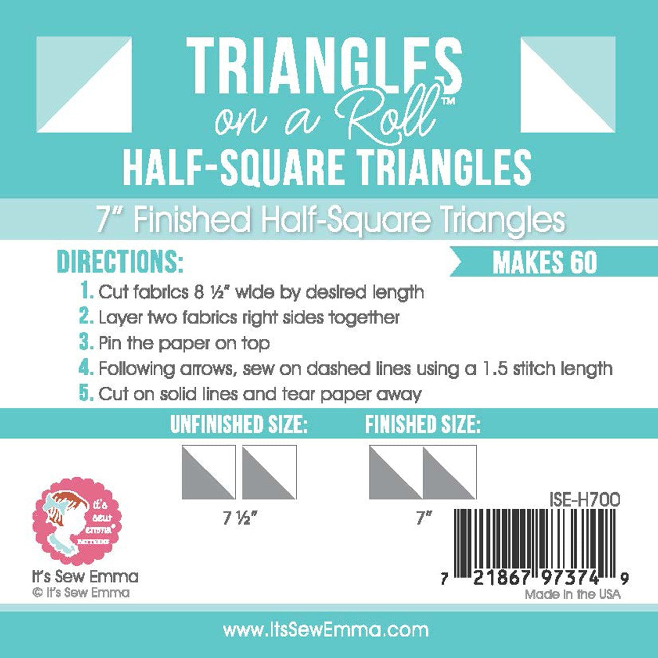 Triangles on a Roll : Half Square Triangle Foundation Paper (20 Size options)- Special Order