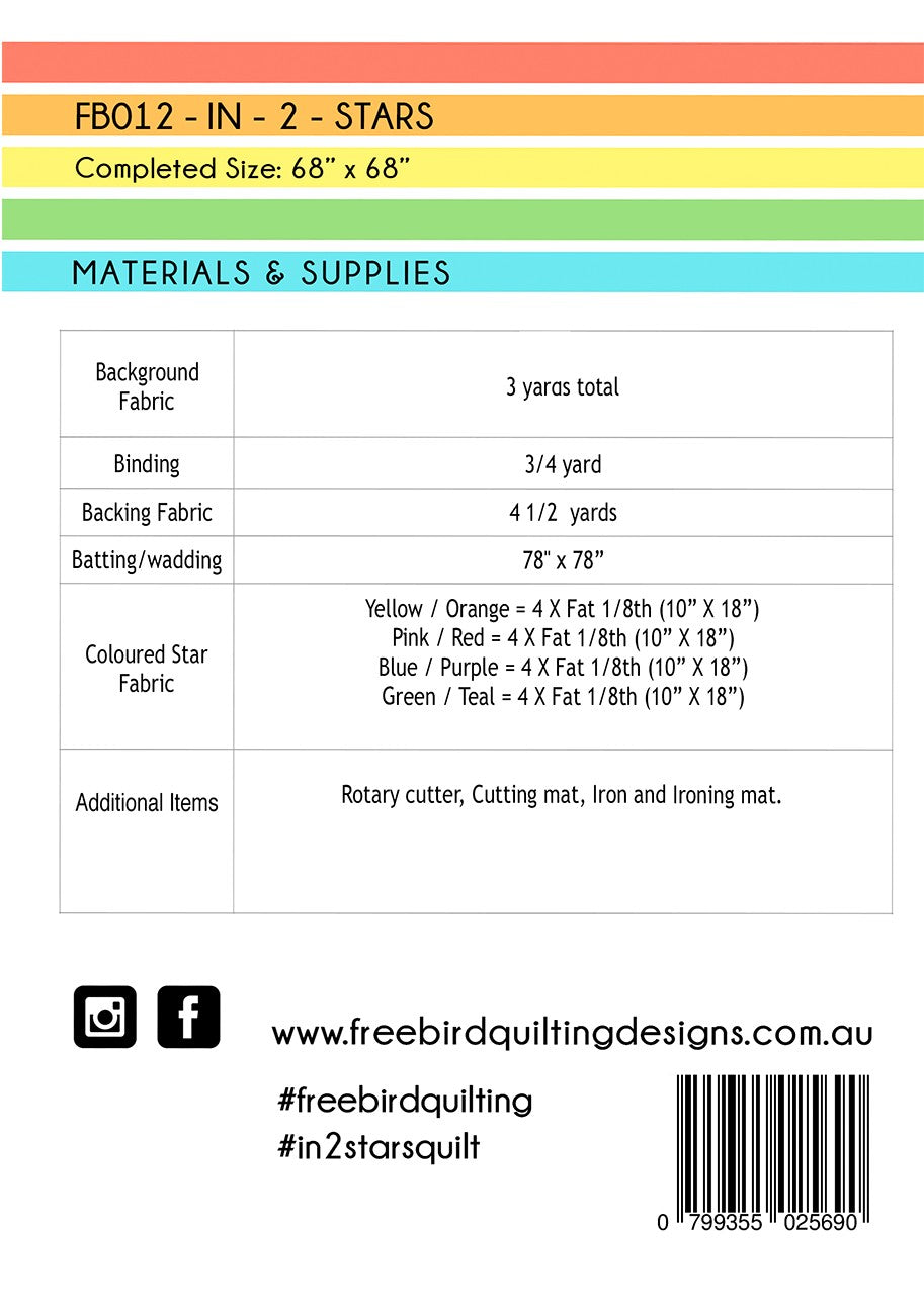 In 2 Stars Quilt Pattern by Free Bird Quilting Designs