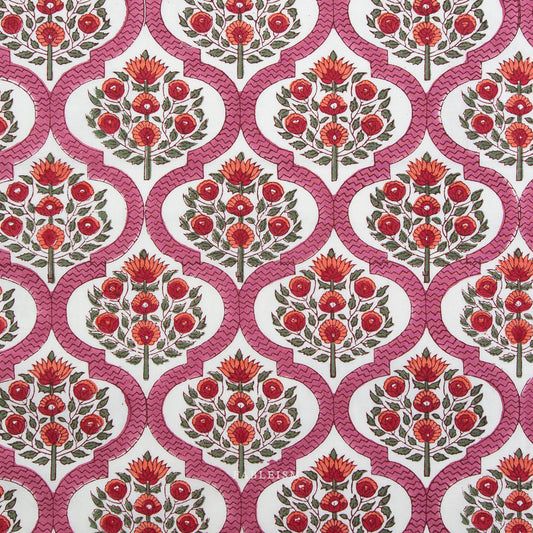 Indian Block Prints: Cottage by Fableism - Lattice Floral Pink BPCT-04-LAT-PINK