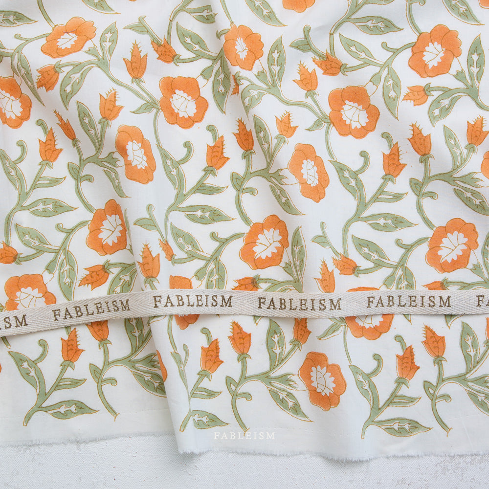 Indian Block Prints: Cottage by Fableism - Trumpet Vines Sage BPCT-02-TMP-SAGE
