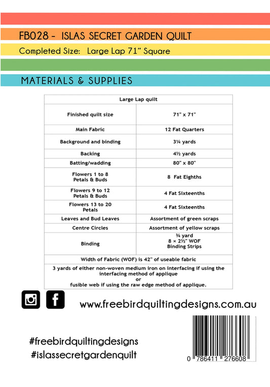 Islas Secret Garden Applique Quilt Pattern by Free Bird Quilting Designs