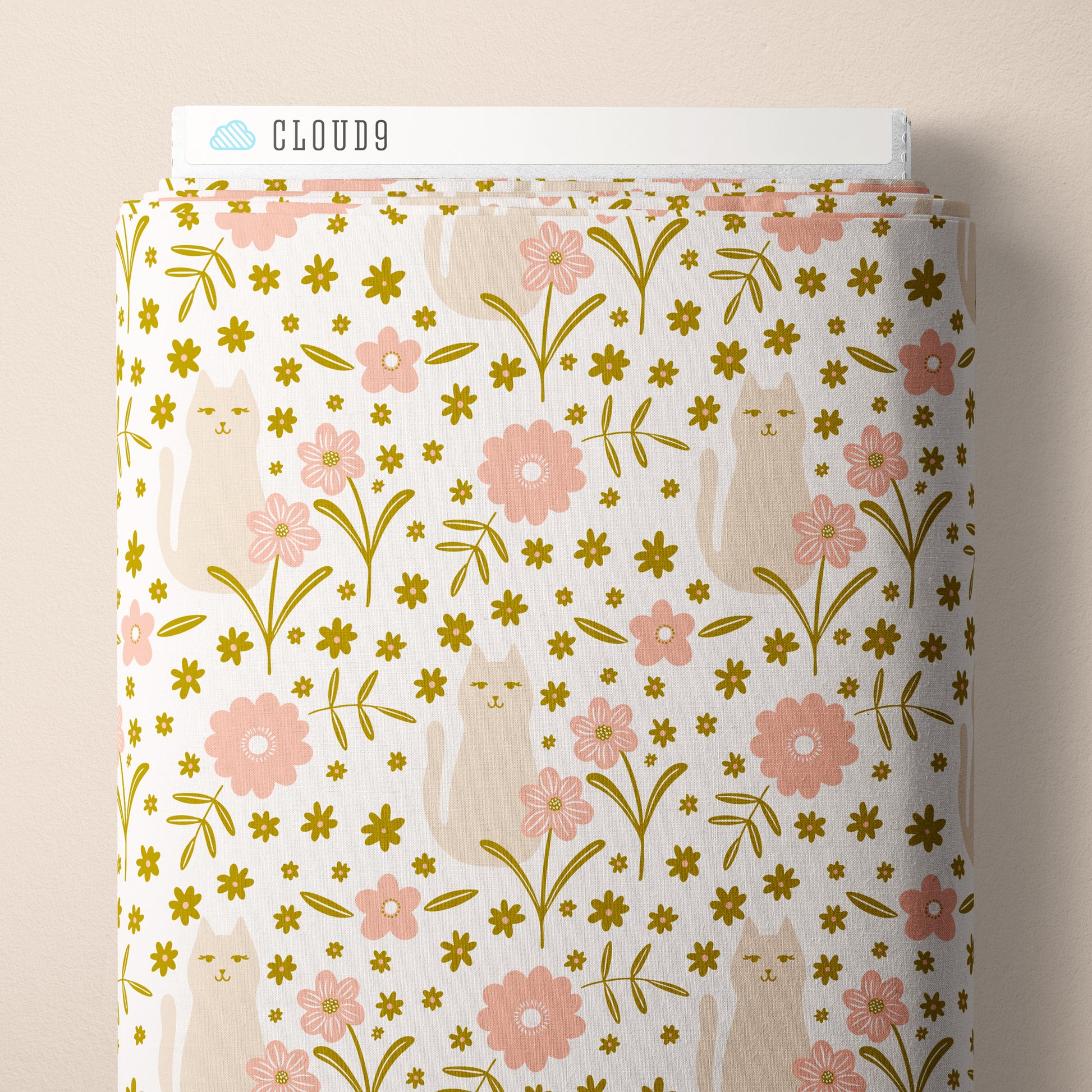 It Was The 70's by Cora Vickers : A Cat In The Flowers Pink/Olive 2293-79