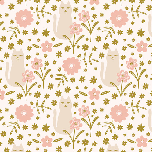 It Was The 70's by Cora Vickers : A Cat In The Flowers Pink/Olive 2293-79