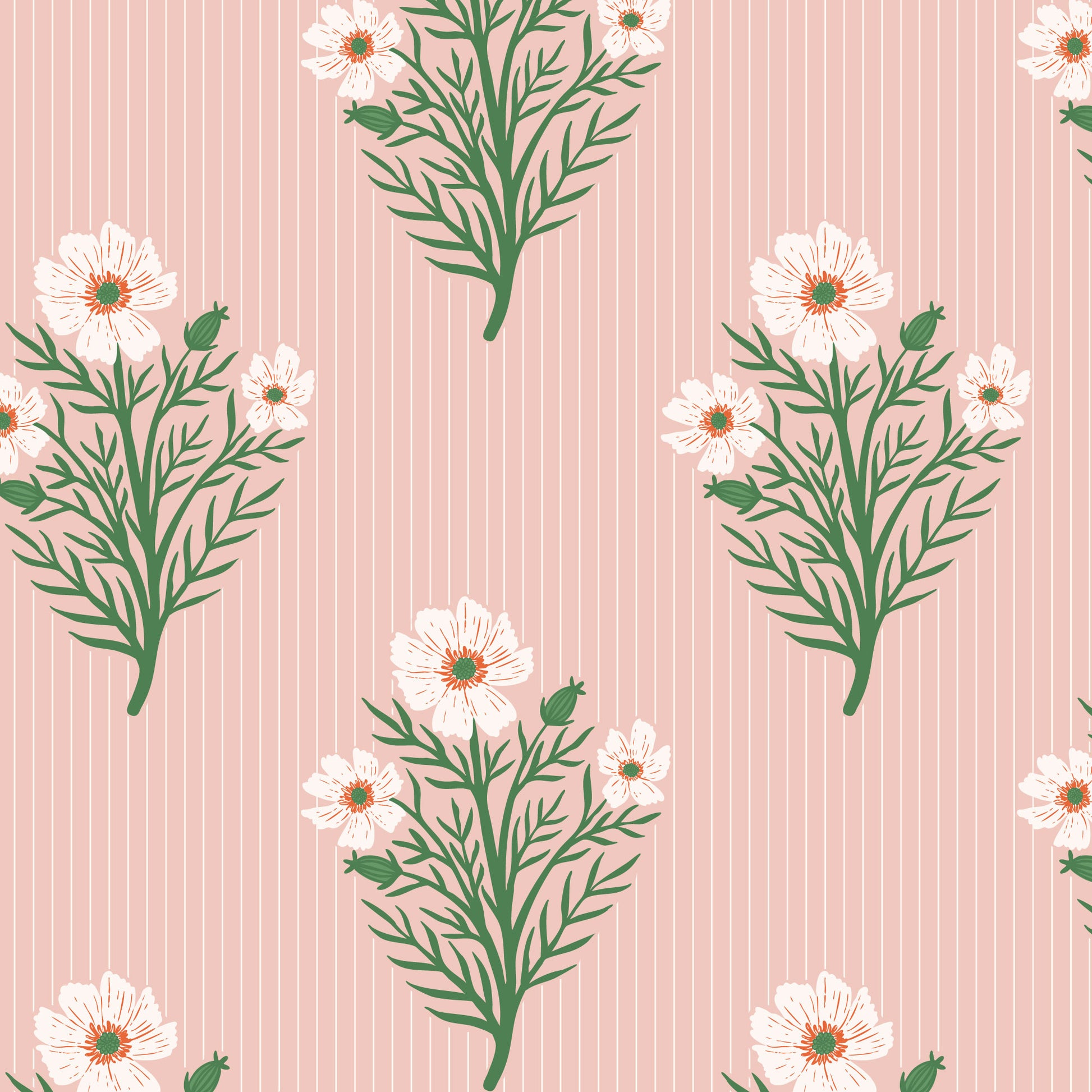 It Was The 70's by Cora Vickers : A Field of Stripes and Flowers Pink 2293-84