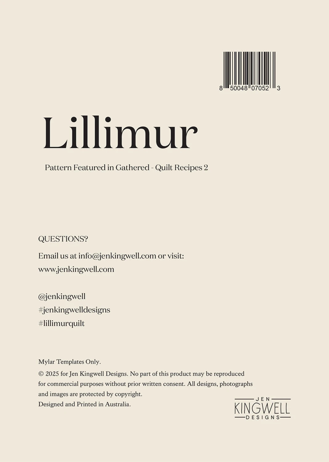 Gathered - Quilt Recipes 2 by Jen Kingwell Designer : Lillimur Mylar Template Set