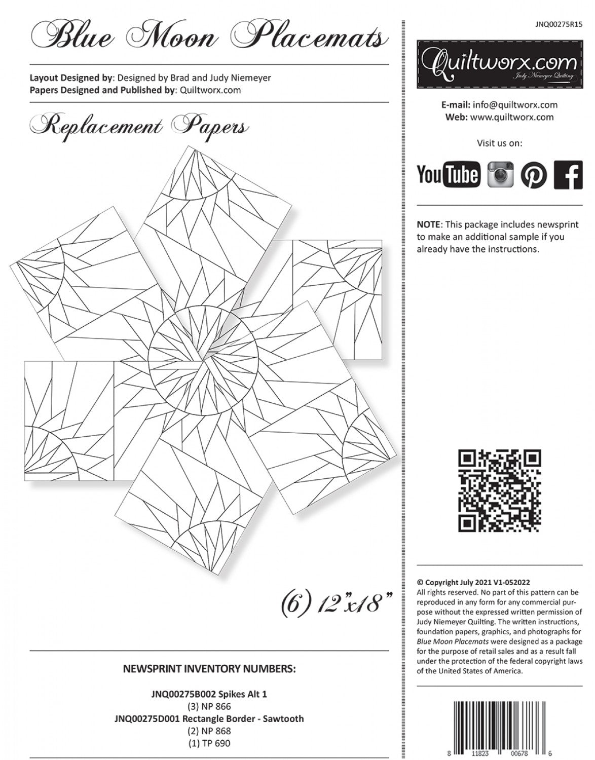 Blue Moon Placemats Replacement Papers # JNQ00275R15 - Special Order