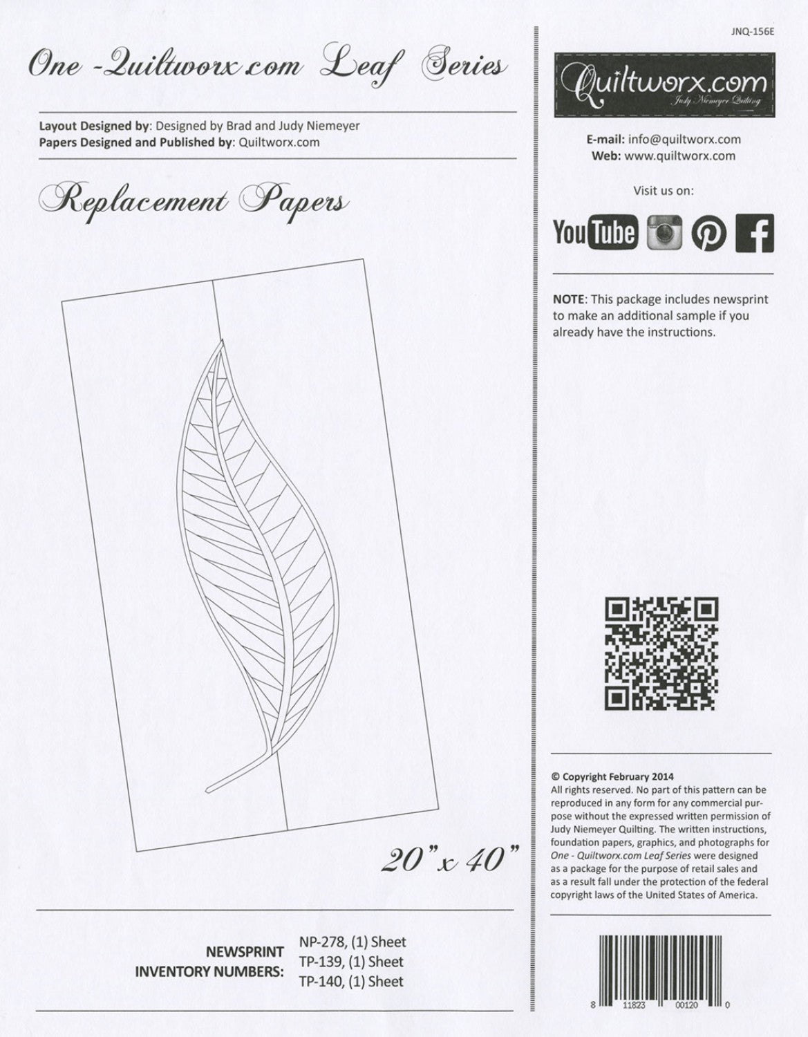 Extra Paper One - Quiltworx Leaf Series # JNQ156E - Special Order