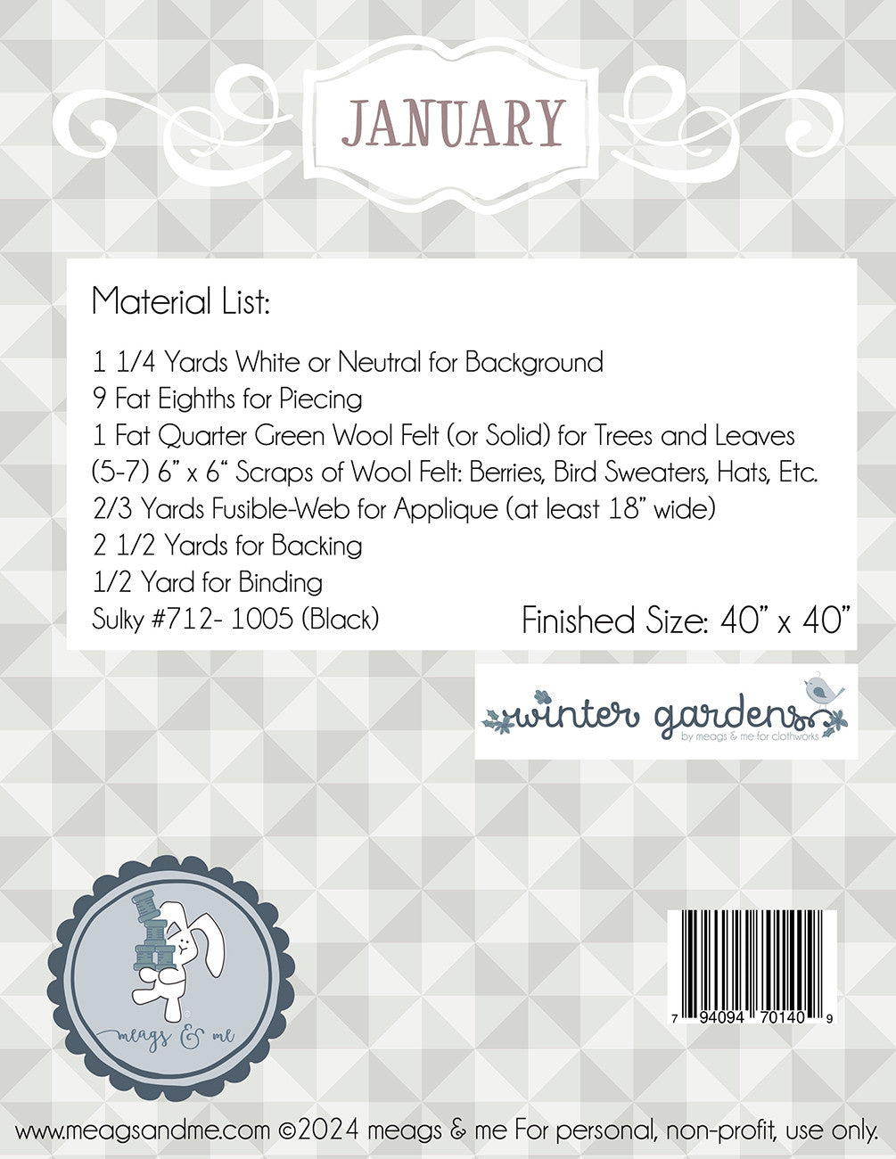 January Quilt Pattern by Meags & Me - Special Order