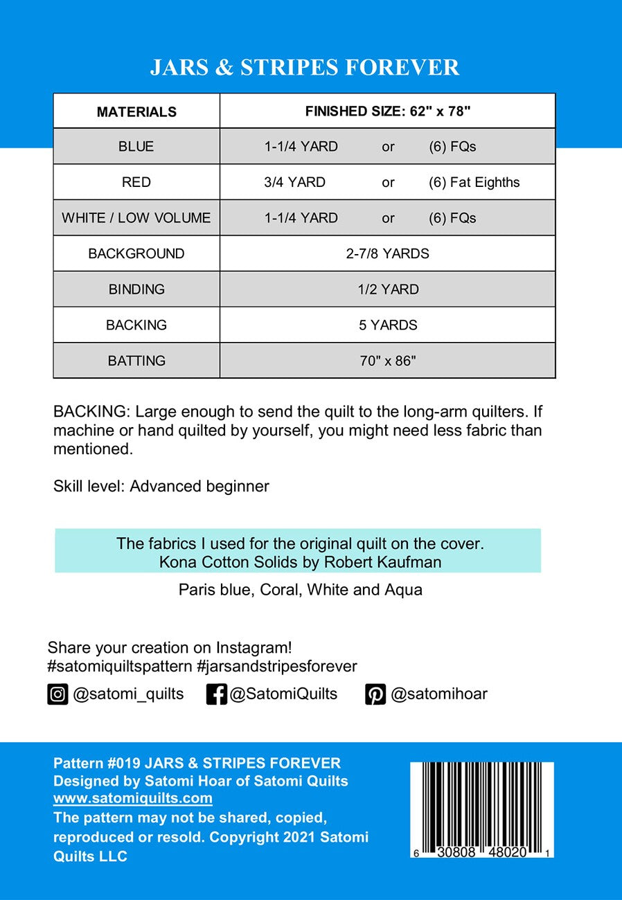 Jars & Stripes Forever Quilt Pattern by Satomi Quilts