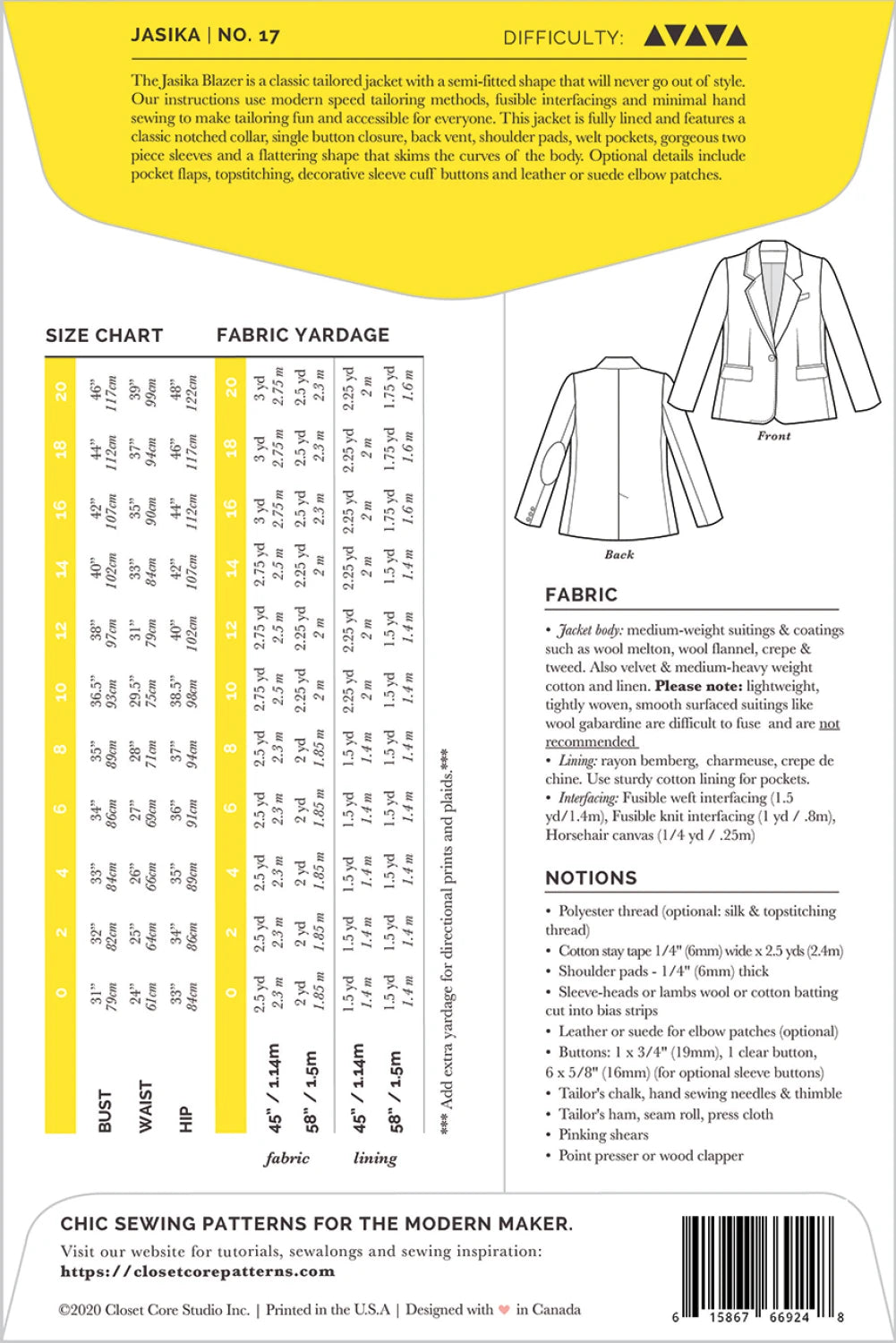 Jasika Blazer Pattern by Closet Core Patterns - Special Order