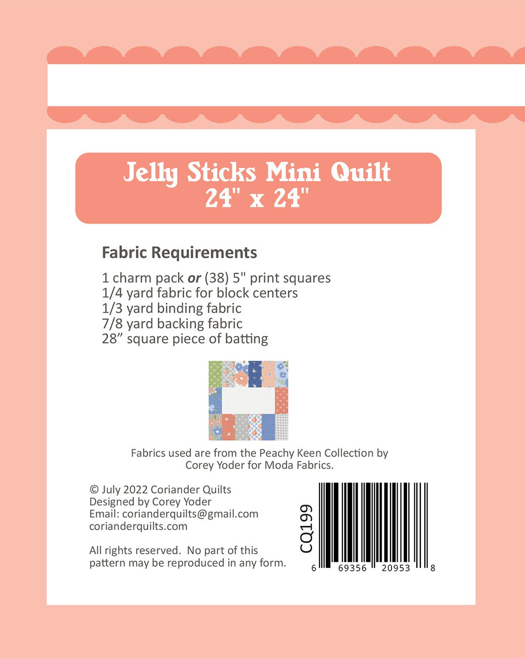 Jelly Sticks Mini Quilt Pattern by Coriander Quilts - Special Order