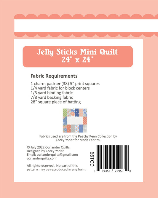 Jelly Sticks Mini Quilt Pattern by Coriander Quilts - Special Order