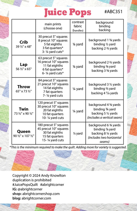 Juice Pops Quilt Pattern by A Bright Corner