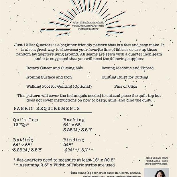 Just 12 Fat Quarters Quilt Pattern by Taralee Quiltery