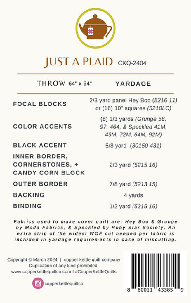 Just A Plaid Halloween Quilt Kit featuring Hey Boo by Lella Boutique