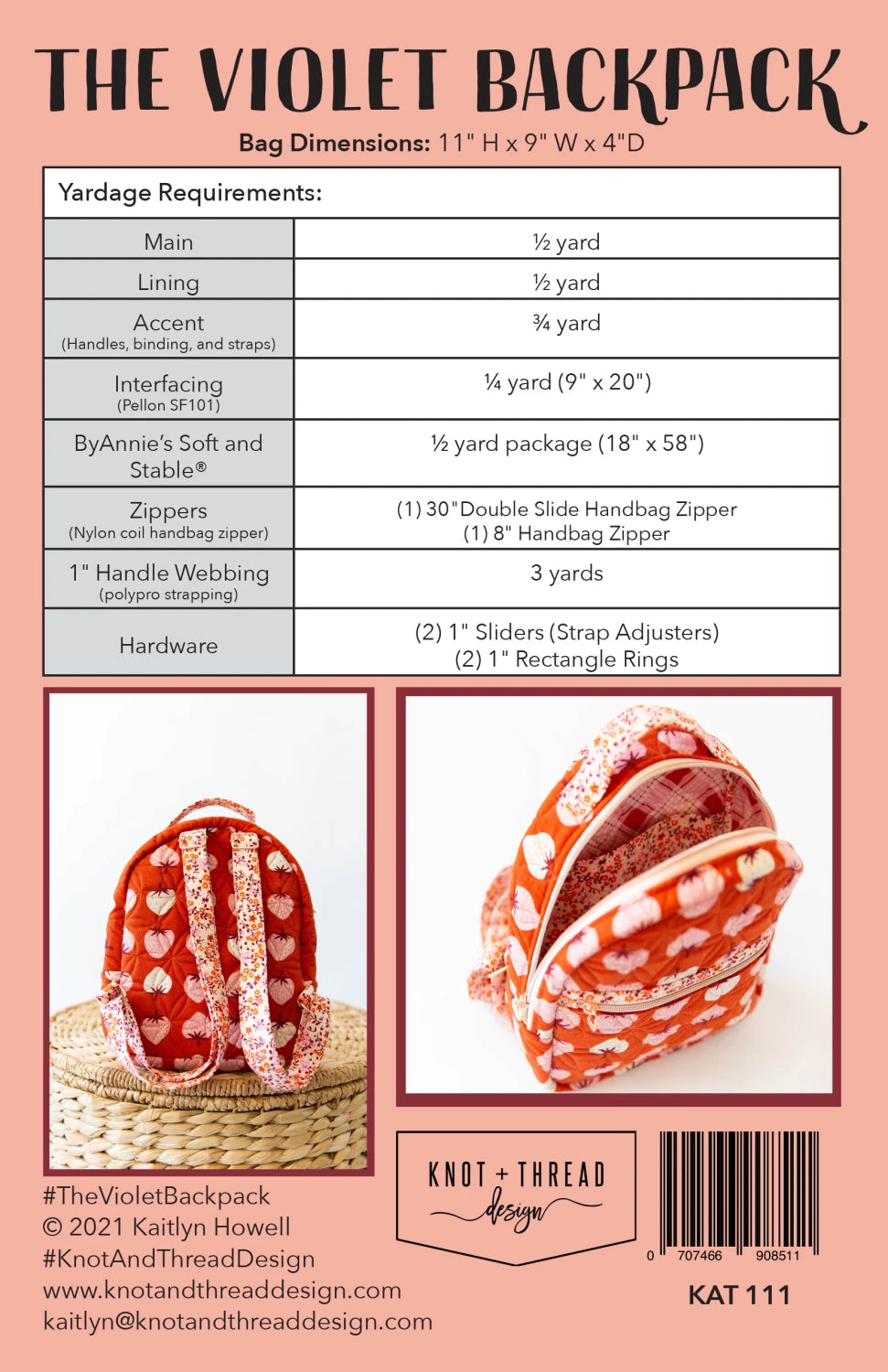 The Violet Backpack Pattern by Knot & Thread Design