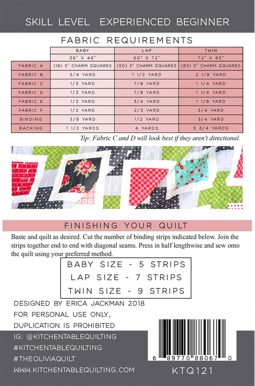 The Olivia Quilt Pattern # KTQ121 - Special Order