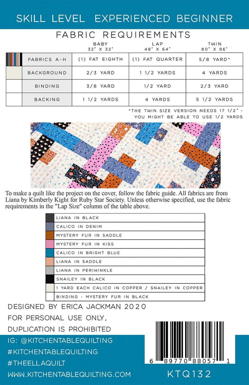 The Ella Quilt Pattern # KTQ132- Special Order