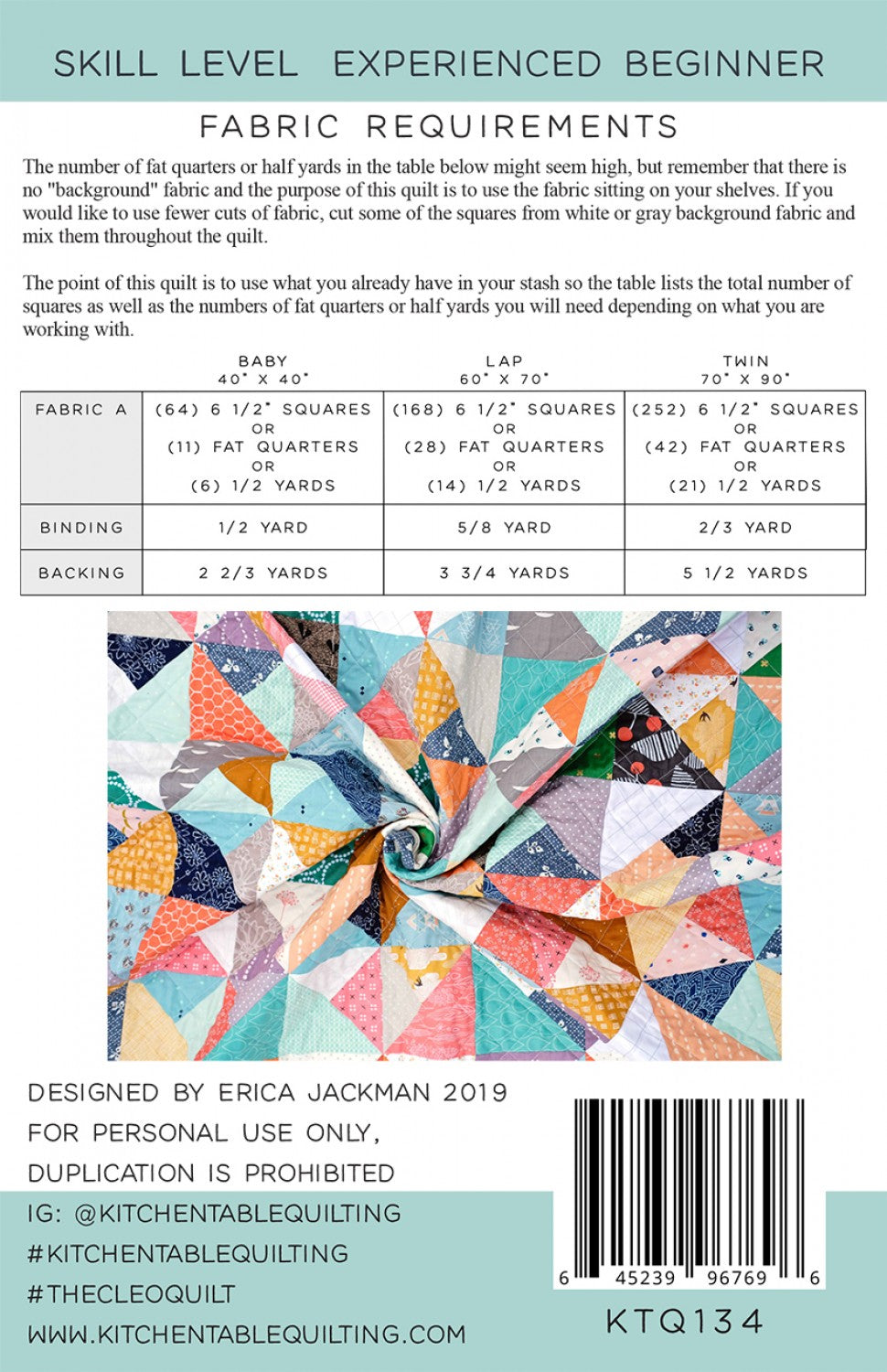 The Cleo Quilt Pattern # KTQ134 - Special Order