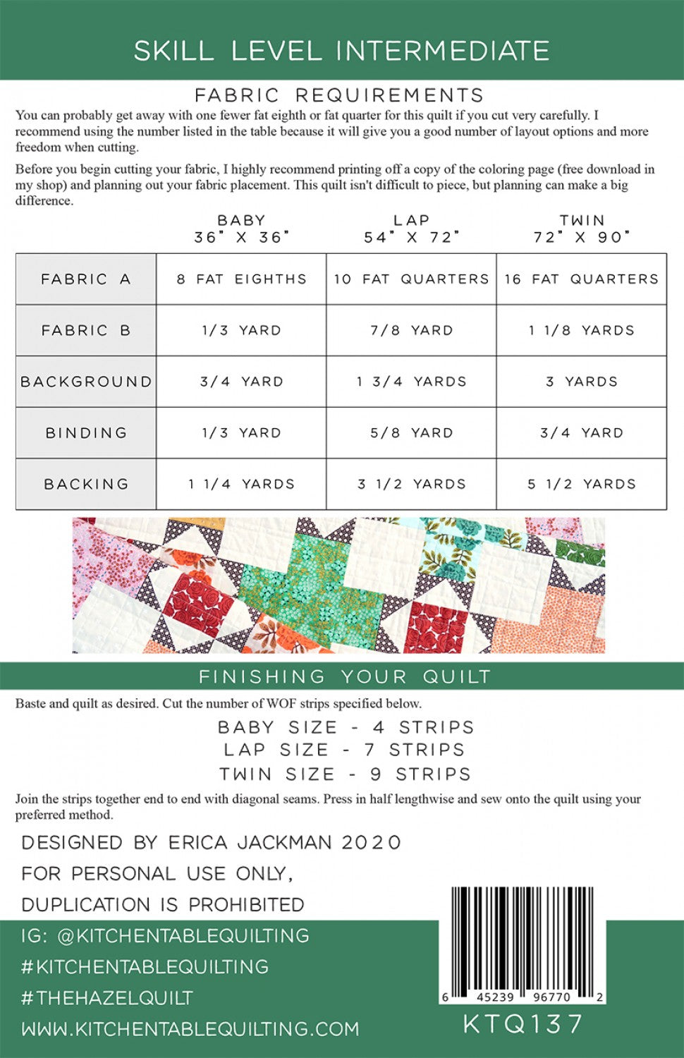 The Hazel Quilt Pattern # KTQ137 - Special Order