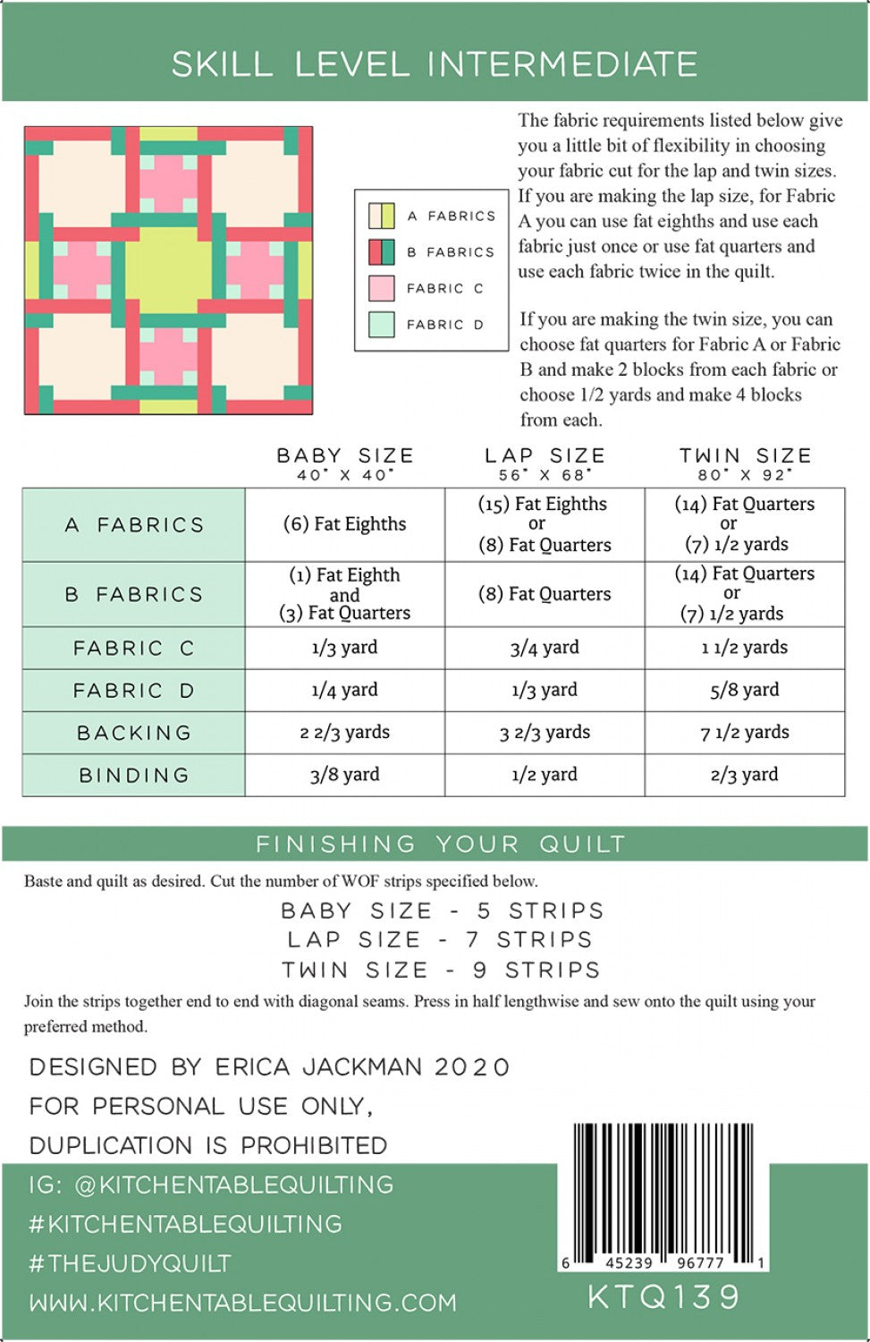 The Judy Quilt Pattern # KTQ139 - Special Order