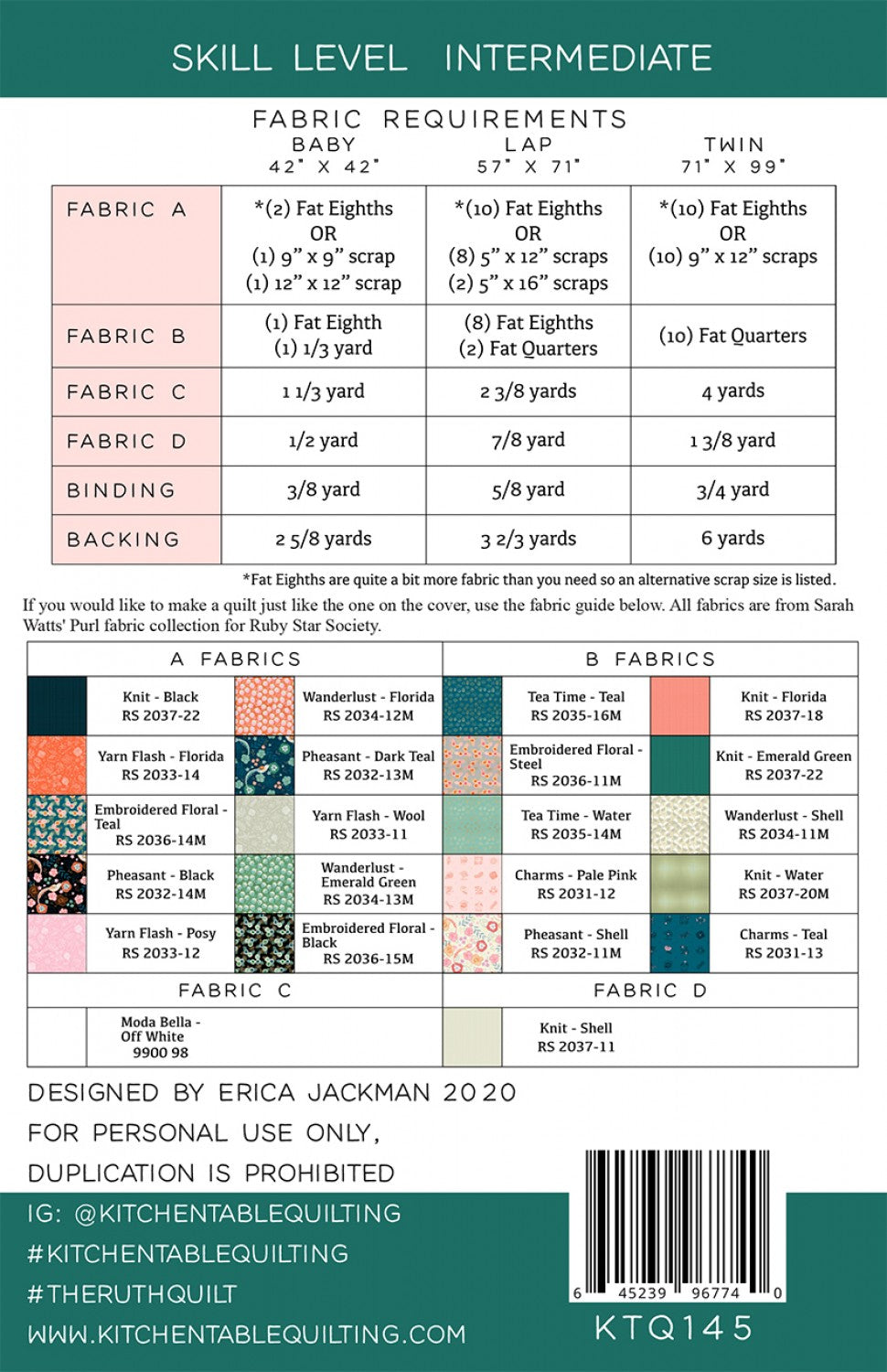 The Ruth Quilt Pattern # KTQ145 - Special Order