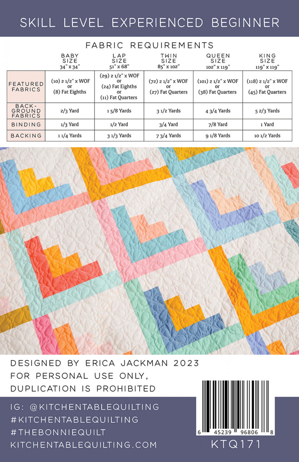 The Bonnie Quilt Pattern # KTQ171 - Special Order