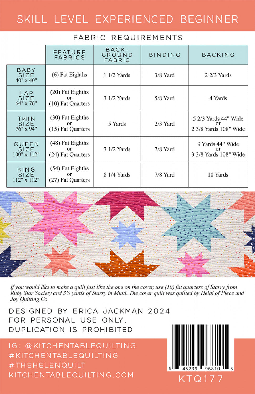 The Helen Quilt Pattern # KTQ177 - Special Order