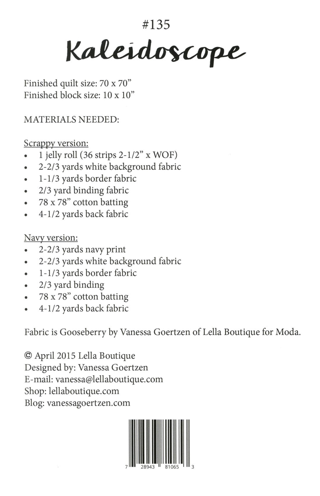 Kaleidoscope Quilt Pattern by Lella Boutique