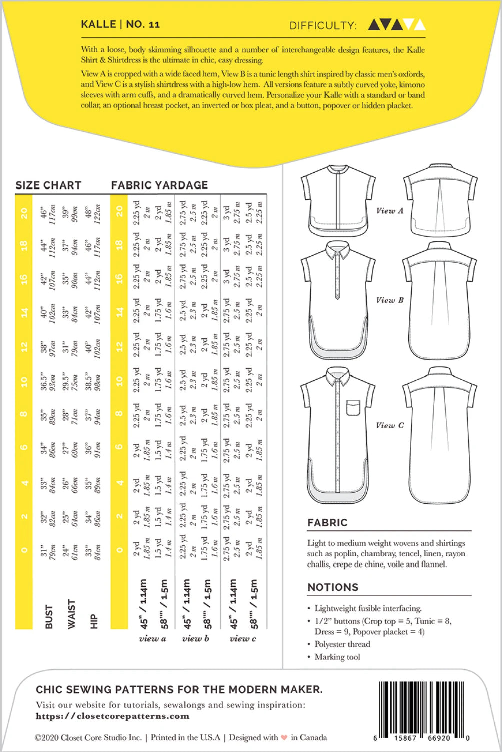 Kalle Shirt & Shirtdress Pattern by Closet Core Patterns - Special Order