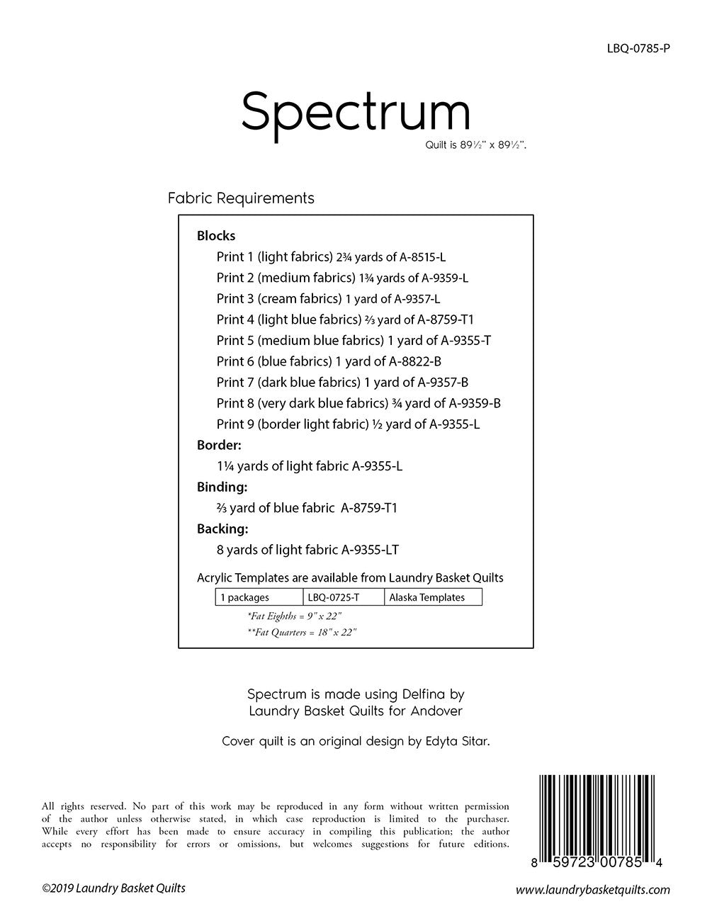 Spectrum # LBQ-0785-P - Special Order - Will Ship After 11-25-24