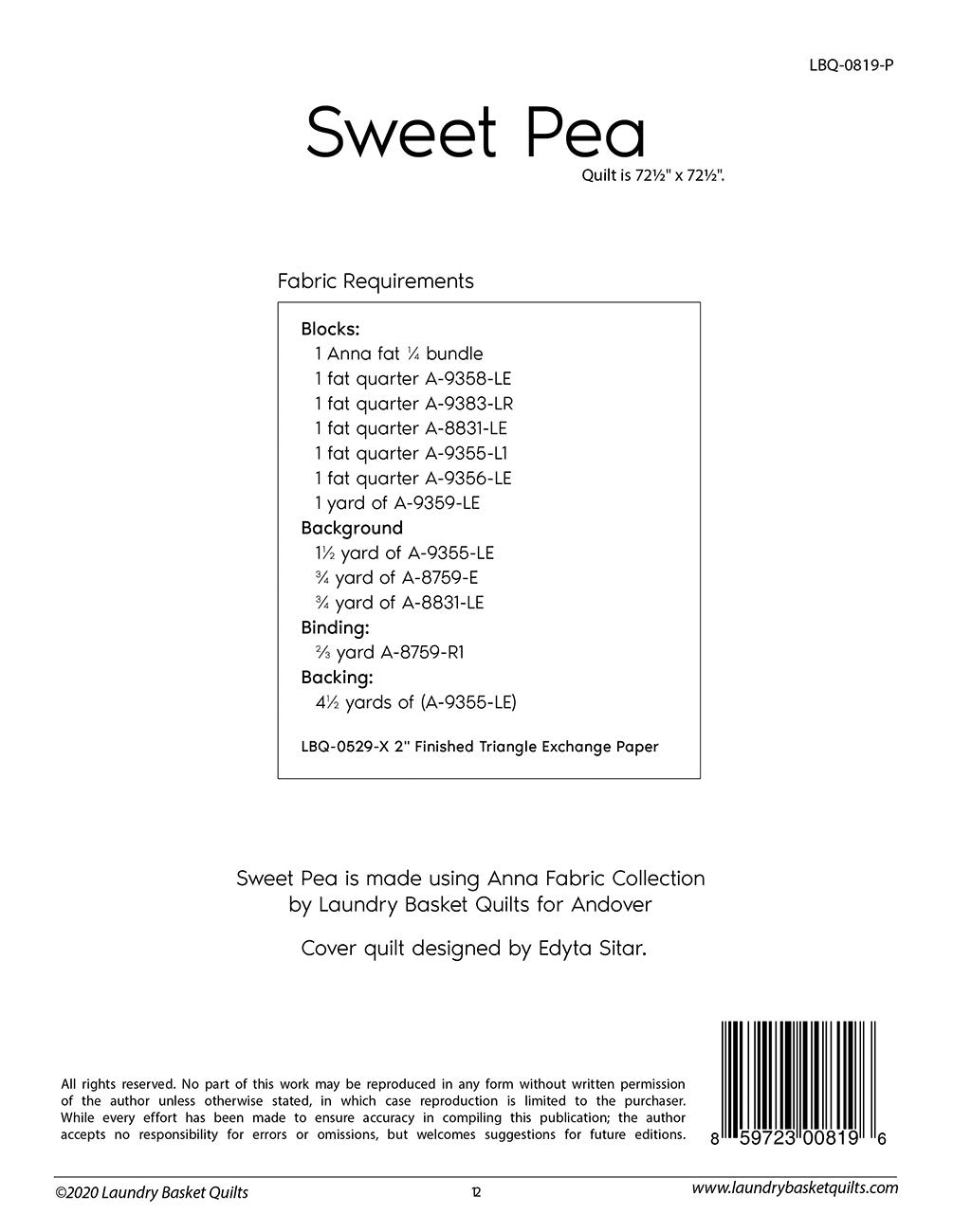 Sweet Pea # LBQ-0819-P - Special Order