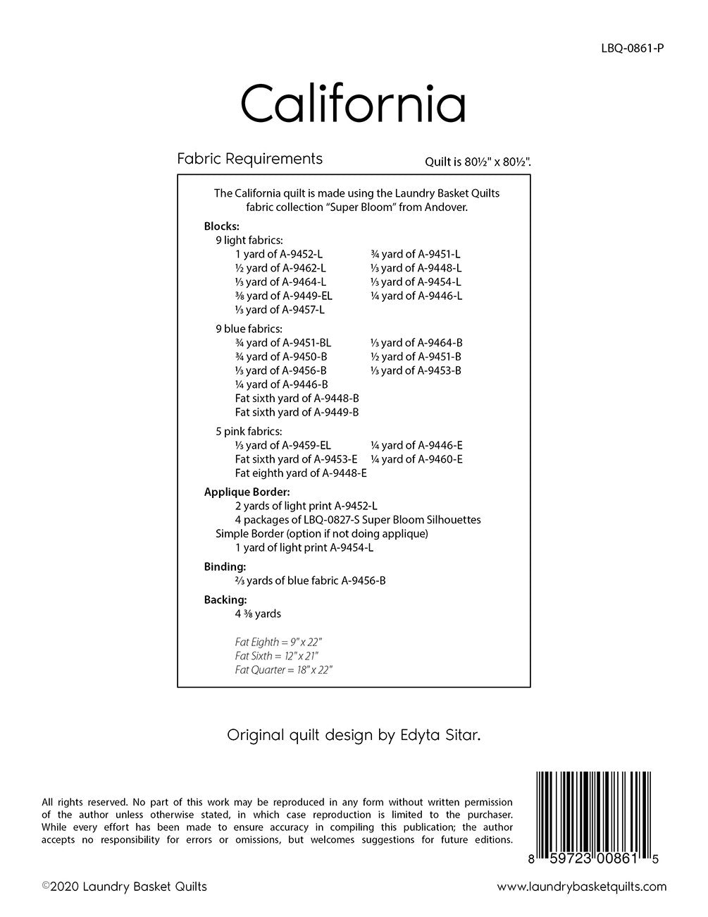 California # LBQ-0861-P - Special Order