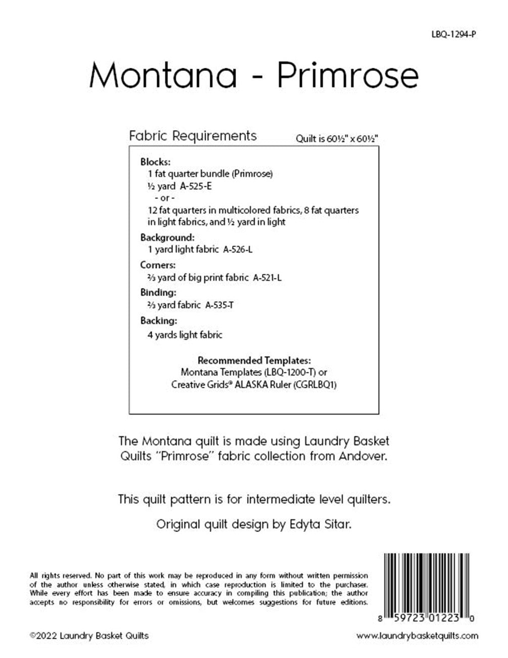 Montana Primrose # LBQ-1294-P - Special Order