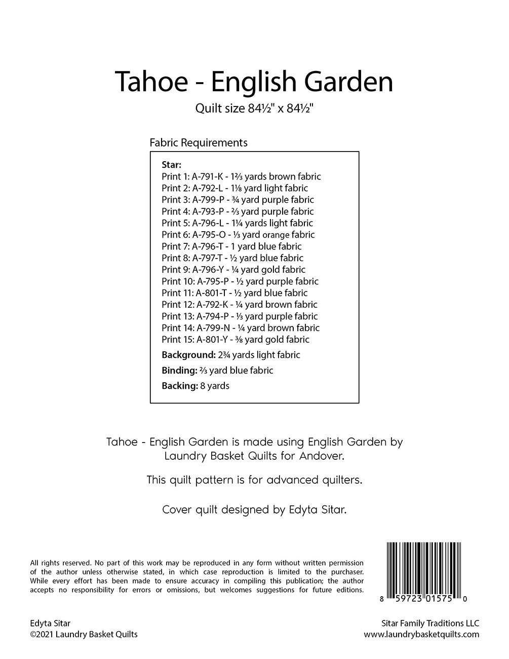 Tahoe - English Garden # LBQ-1575-P - Special Order