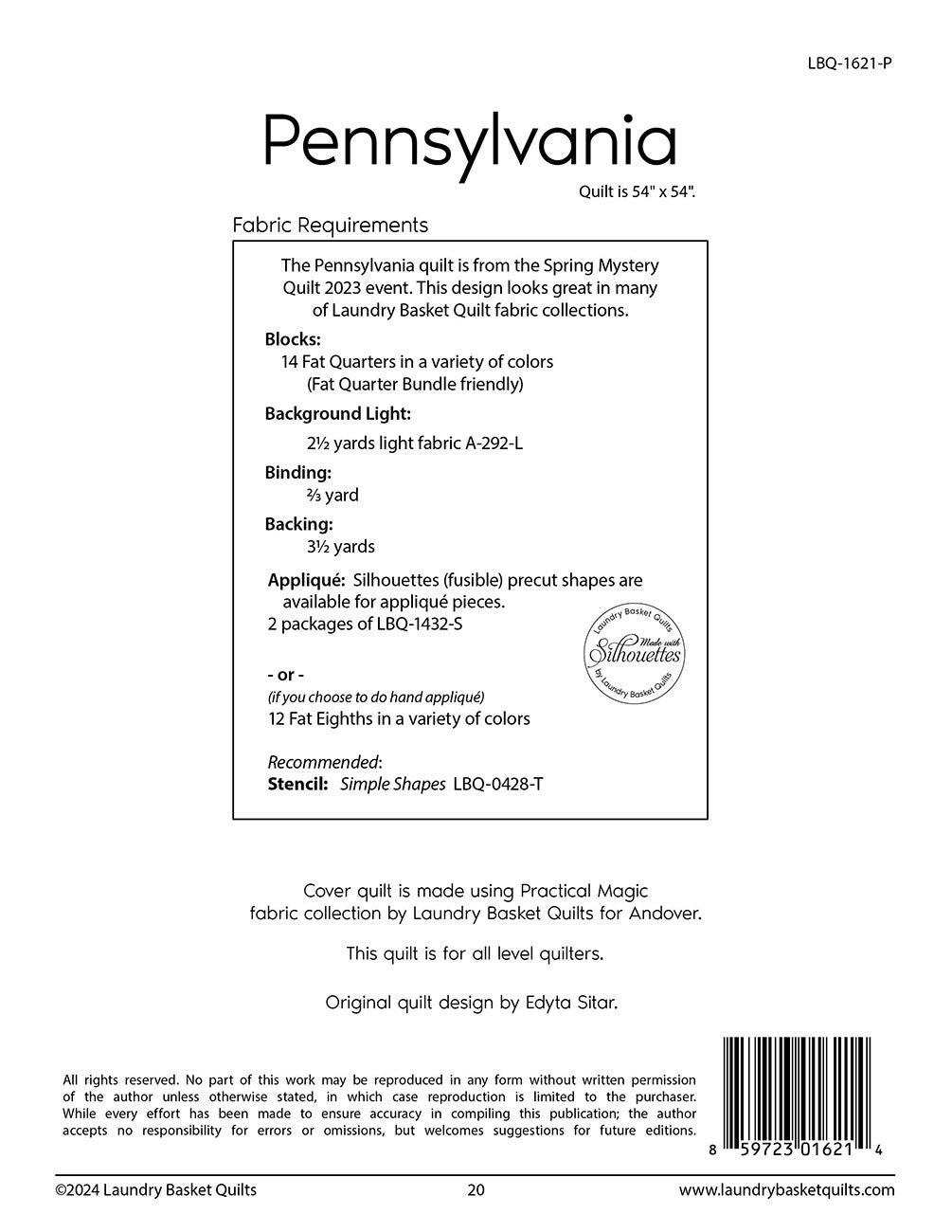 Pennsylvania # LBQ-1621-P - Special Order - Will Ship After 11-20-24