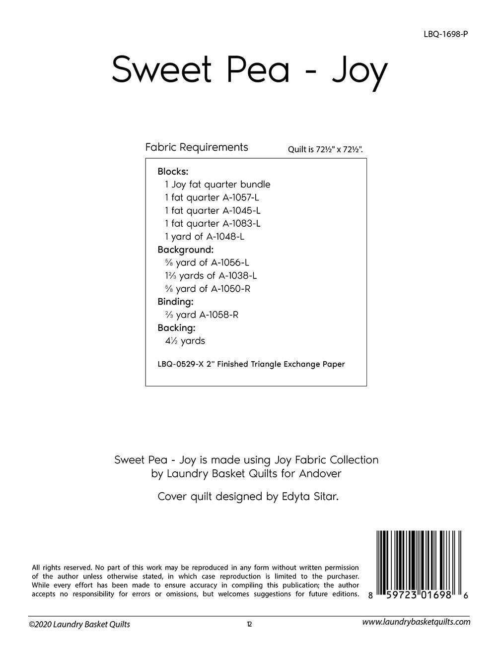 Sweet Pea - Joy # LBQ-1698-P - Special Order - Will Ship After 11-20-24