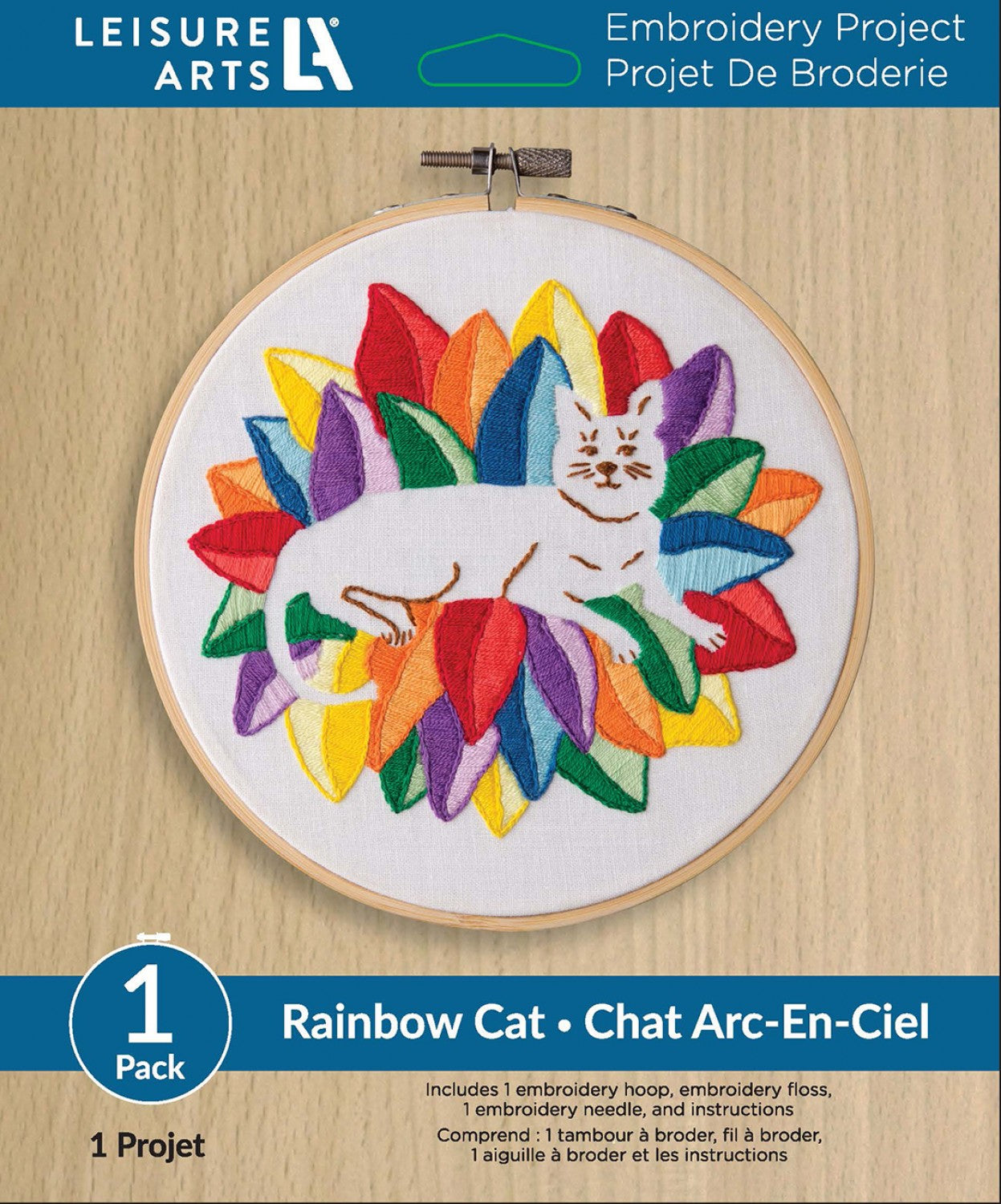 Leisure Arts Kit Embroidery 6in Rainbow Cat # LEA49807- Special Order