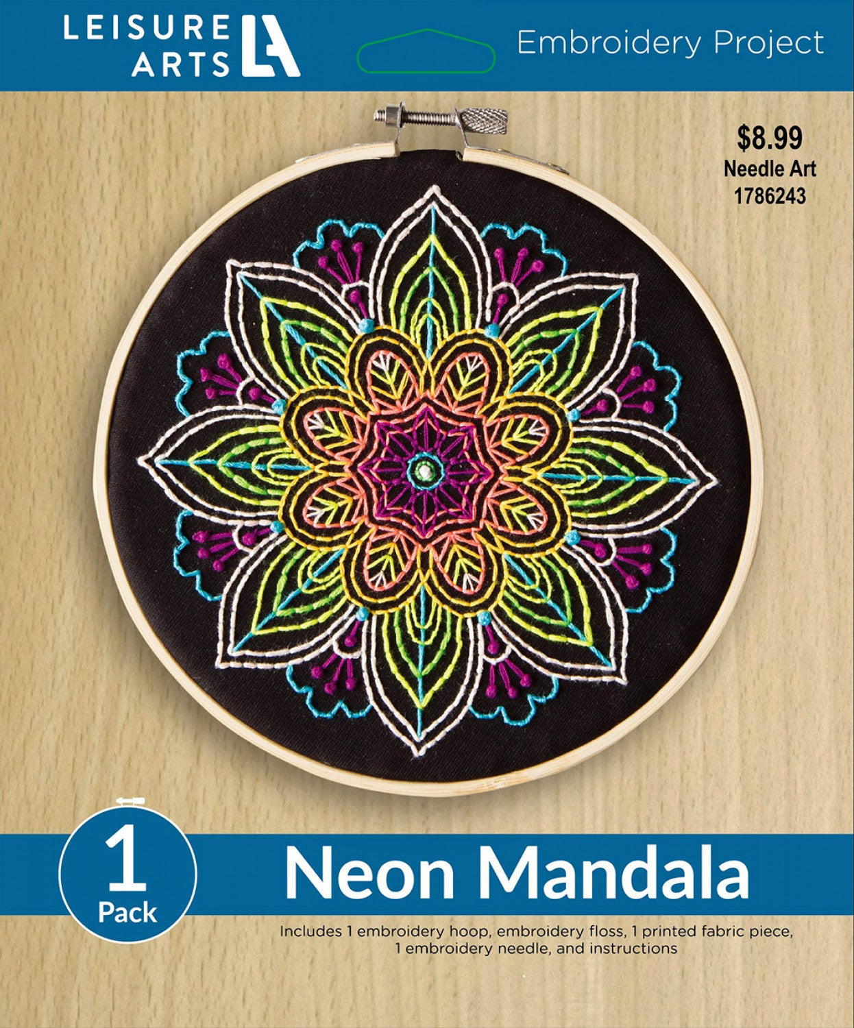 Leisure Arts Kit Embroidery 6in Neon Mandala # LEA49808- Special Order