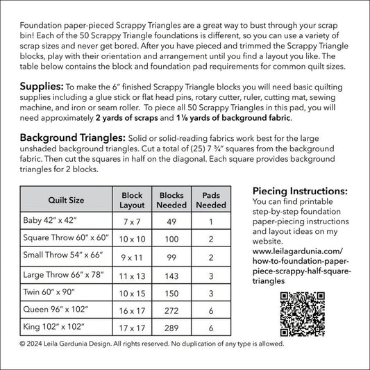 Scrappy Triangle Foundation Paper-Piecing Pad by Leila Gardunia Designs