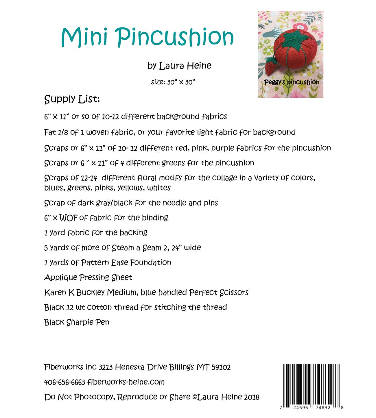 Mini Pincushion Collage Pattern # LHFWMINIPIN - Special Order